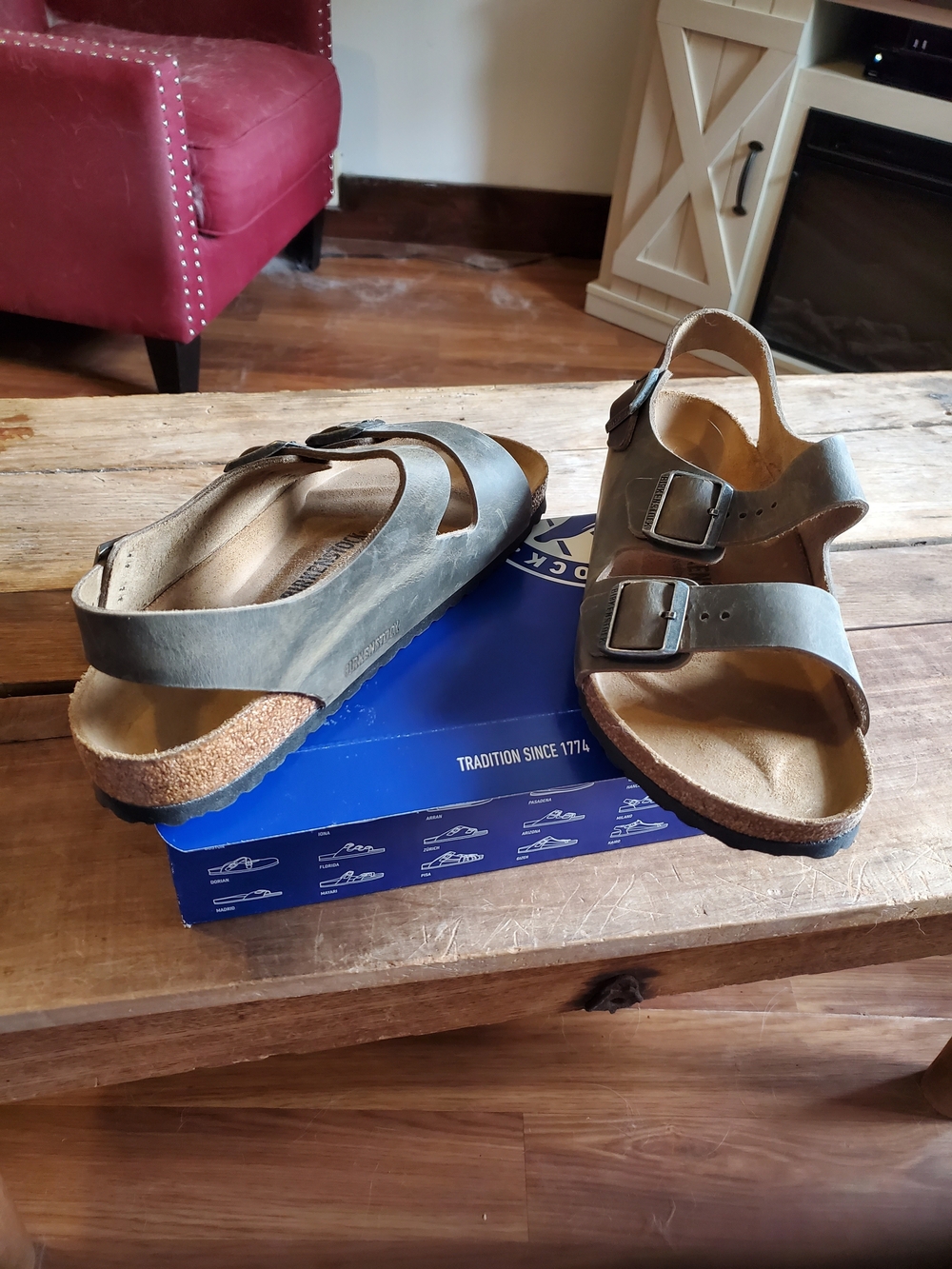Birkenstock Men’s Two-Buckle Sandals in Olive